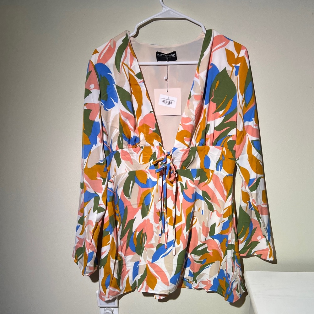 NWT Kittenish V-Neck Retro Floral Mini Dress Sz XL